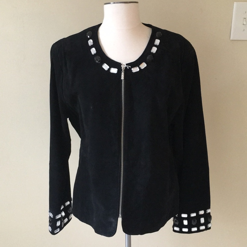 Karen Arnold Suede Leather Jacket Top Black White